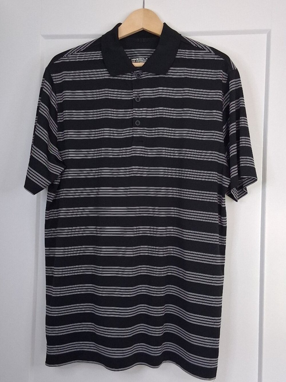 Nike Golf Tour Performance Dri-FIT Polo Shirt Mens Large Black White Striped
